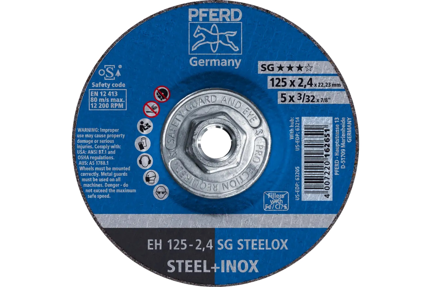 Picture of Pferd Cut-Off Wheel, 5" X 3/32 X 5/8-11, Sg Steelox, T27, Aluminum Oxide
